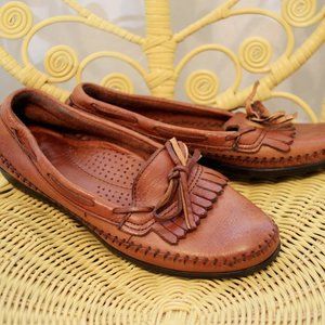 Vintage Dexter leather moccasin kiltie fringe stitched loafers brown US 5 UK 35